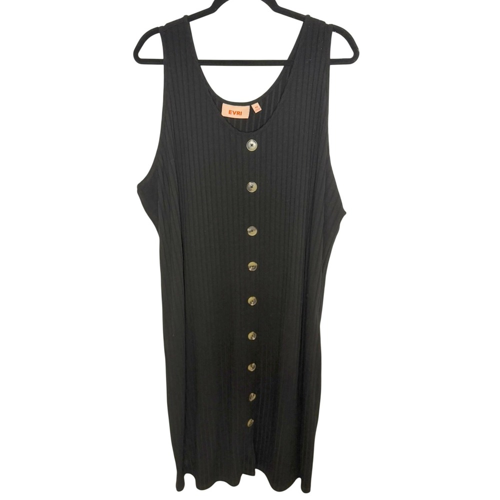 EVRI Ribbed Knit Dress Womens 4X Black Button Front Sleeveless Tank Midi